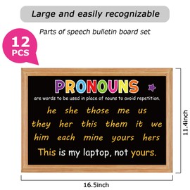 FYSUIMU 12 Pcs Parts of Speech Posters English Grammar Chart Language Art Bulletin Board Cutouts for Back to School Elementary Middle High Teacher Educational Classroom Decor (Blackboard)