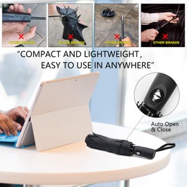 ALFROTEY Compact Travel Umbrella for Rain Portable Automatic Open and Close Windproof Umbrella Lightweight Small Folding Car Umbrella for Women and Men (Navy Blue, L)