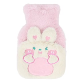 MilyaDE 350 ml Hot Water Bottle with Cover Plush Bed Bottle Hot Bag Fleece Cover Fluffy Washable Pink Rabbit