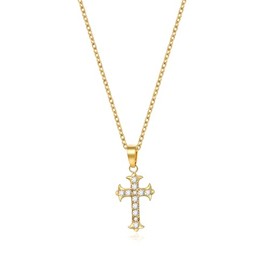 Aoliantty Pendant Necklace,Stainless Steel, 14K Golden Plated,Cross with Zirconium Inlaid,18 inches
