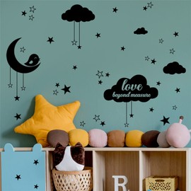 WOHAHA Wall Sticker, Moon, Nebula, Black, Monotone, Children's Day, Children's Room, Kindergarten, Nursery, Wall Sticker, Stylish, Nordic, Waterproof, Removable Wall Sticker, Toy Room, Removable, DIY,
