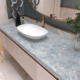 VaryPaper 15.7''x315'' Beige Blue Marble Wallpaper Peel and Stick Kitchen Countertop Contact Paper Waterproof Removable Marble Vinyl Wrap for Desk Table Counter Top Self Adhesive Marble Wall Paper