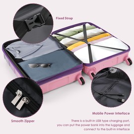 ABS Hardshell Suitcases Spinner Wheels with USB Port 3 Luggage Set