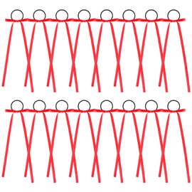 Lusofie 16Pcs Collegiate Style Cheer Bow Long Tail Ribbon Hair Ties, Red Hair Bows Ponytail Holder for Teens Girls Festival Competition Cheerleader Sports
