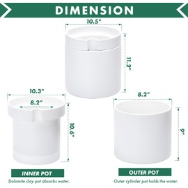 Phoenix Vine 10 Inch Cylinder Self Watering Planter, White Glazed Outer Plant Pot with Dolomite Clay Inner Planter for Indoor Plants, White, 31-A-I-W