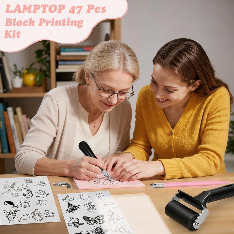 LAMPTOP 47 Pcs Block Printing Starter Kit DIY Printmaking &