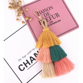 QTMY Colorful Tassel Bag Charm for Women,Layered Tassel Keychain Keyring Purse Handbag Decor Pendant (8)