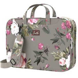 DEHITE Grey Floral Case for Women – Carrying Bag Large Size – | 11.42x9.57x1.46 in | Pen Slot | Zippered Pocket | Shoulder Strap | Premium Fabric|