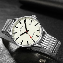 CADISEN Automatic Watch Men's Mechanical Sapphire Glass Waterproof Casual Company, Bai, 主义
