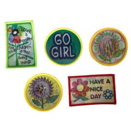 Assorted Flower Love Ladybug Butterfly Girl Lenticular Iron-On Patch (Set of 5)