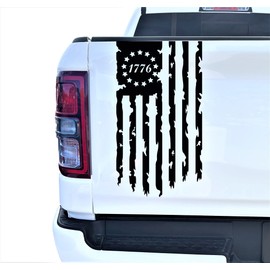 Betsy Ross Flag 1776 Distressed American USA US Flag Truck Tailgate Vinyl Decal - 2 Pack - American Revolution Stickers fits Most Pickup Trucks (10" x 18", Matte Black)