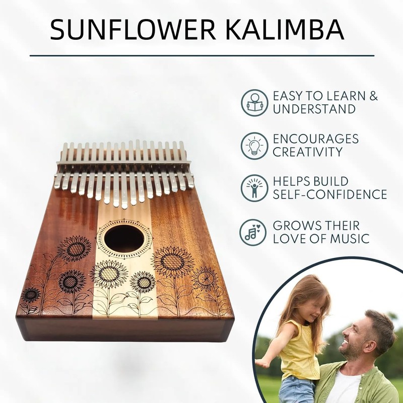 Kalimba 17 Keys, Wooden Finger Pianos, Sunflower Professional Thumb Piano