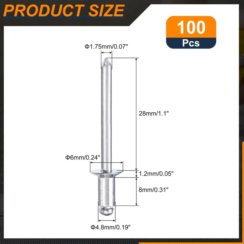 sourcing map 100Pcs 3/16"x3/8" Aluminum Countersunk Blind Rivet, Open-End Type