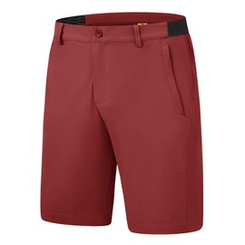 YSENTO Men's Hiking Shorts 9 Inch Dry Fit Stretch Work Flat Front Golf Shorts 3 Zipper Pockets Wine Rede 42