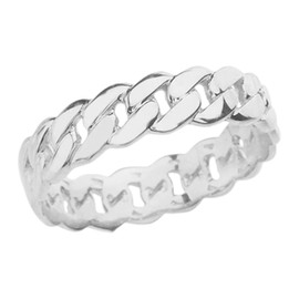.925 Sterling Silver 5mm Wide Cuban Link Chain Band Celtic Fashion or Wedding Ring - Size 8