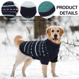 Lelepet Dog Jumper Small Dogs, Soft Dog Christmas Sweater for Fall Winter Daily Wear, Breathable Cold Weather Turtleneck Knit Pet Clothes for Boy Girl, Navy Blue XS