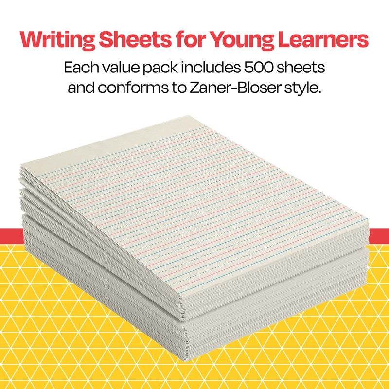 School Smart Zaner-Bloser Writing Paper, Handwriting Practice Lined Paper, Grade