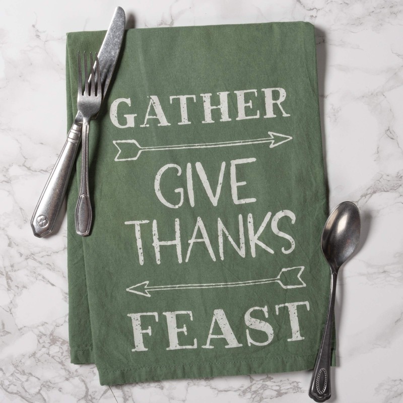 Primitives by Kathy Cotton Dish Towel, 28 x 28-Inch, Gather-Give
