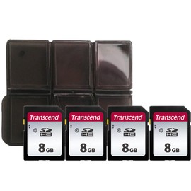 4X Transcend 8GB SDHC Memory Card + Memory Card Holder
