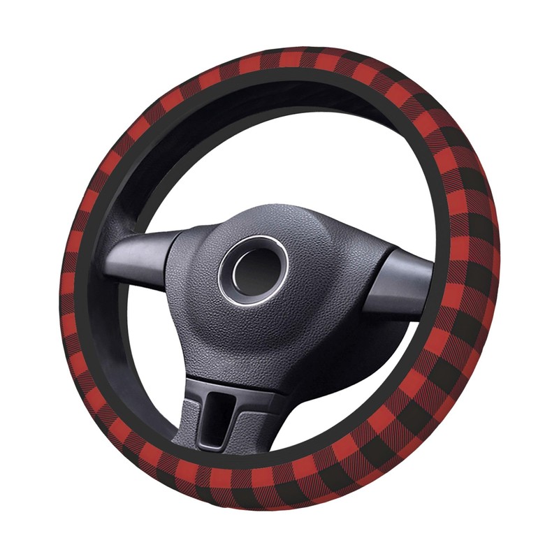 Red Buffalo Plaid Steering Wheel Cover for Men Women Auto