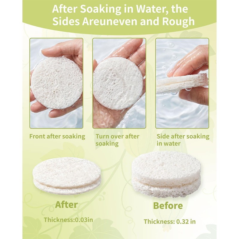 Waaqkid 50PCS Natural Loofah Sponge Pads for Washing Face, Exfoliating