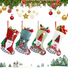 SilverChry Mini Christmas Stockings, Set of 4, Christmas Stockings, Small Christmas Stocking Decoration, Santa Stocking for Filling Fireplace, Christmas Tree, Wall, Stairs