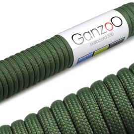 Ganzoo © Paracord 550 Rope, Army Green, 4 mm, Cord Type 3, Nylon & Polyester, Ideal for Crafting Dog Lead/Collar, Bracelet, Camping, Survival and Outdoor Use, 30 m, All-Purpose Rope, 7 Inner Strands