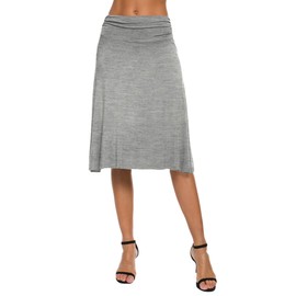 EXCHIC Women's Solid Stretch Ruched Waistband Flared Midi Yoga Skirt (XL, Light Grey)