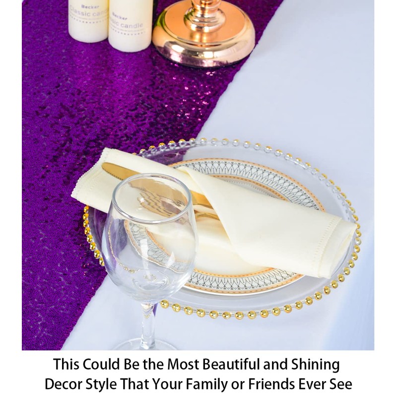 ShinyBeauty 12" x 108" Sequined Table Runner - Purple