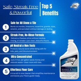 MARBLE & TILE FLOOR CLEANER. Great for Ceramic, Porcelain, Granite, Natural Stone, Vinyl and Brick. No-rinse Concentrate. (1-Quart)