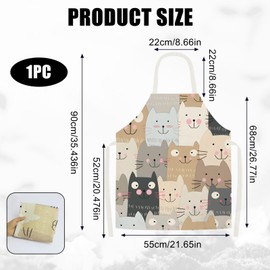 Novstuf Cooking Apron Cartoon Black White Cat Pattern Aprons Adjustable Cartoon Apron Made of Linen Waterproof Kitchen Apron for Men and Women Bib Apron for Home, Restaurant 1, Style 7