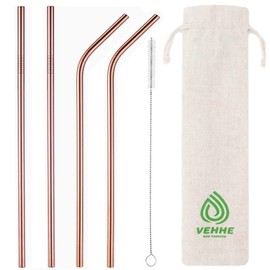 VEHHE Metal Straws Reusable Stainless Steel Straws Drinking Rose Gold 4 Set - Ultra Long 10.5" Cleaning Brush for 20/30 Oz for Yeti RTIC SIC Ozark