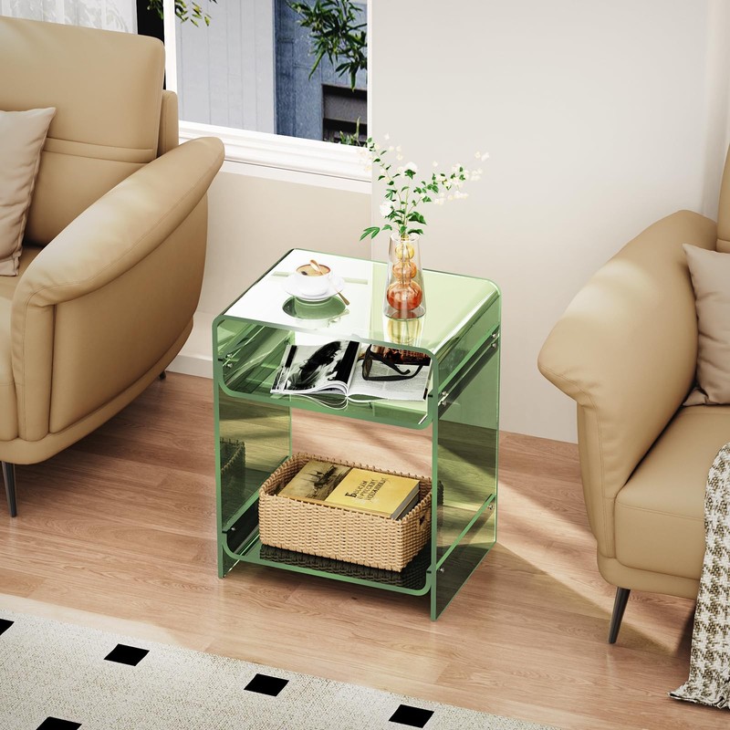 Acrylic End Table Record Player Table with Storage Shelf Clear