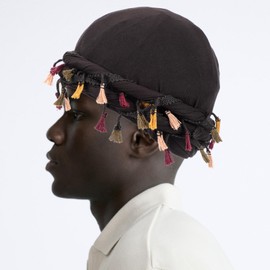 Tassel Turban for Men,Vintage Twist Head Wraps for Men Satin Lined Head Wraps for Adults Hiking Sports Outdoor Activities (UK, Alpha, One Size, Black with Colorful Tassel)