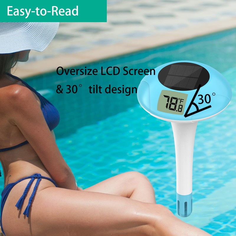 Digital Pool Thermometer Floating Easy Read –Solar Powered Floating Digital