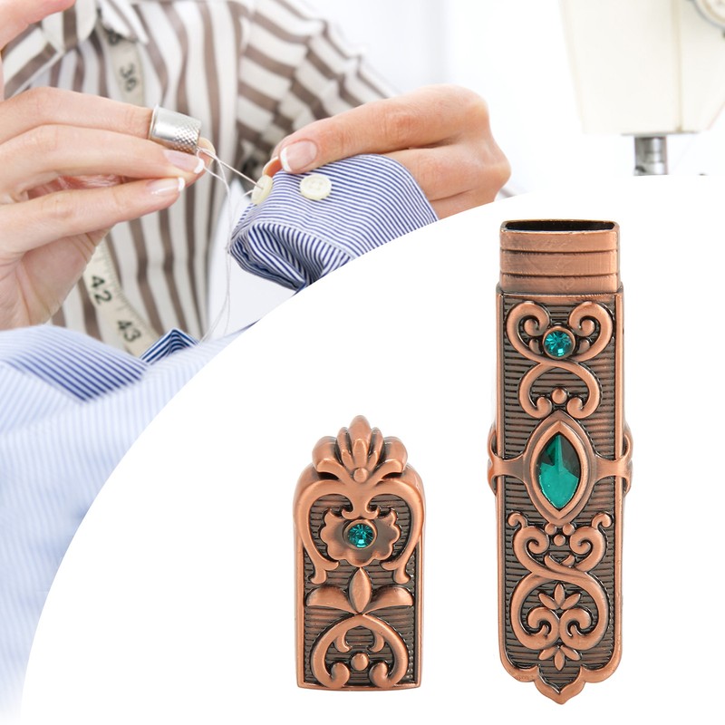 Vintage Needle Case Set Rhinestone Carved Pattern Fashionable Sewing Needles