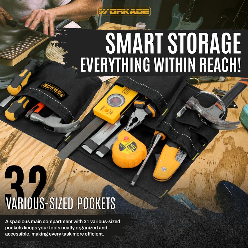 WORKADE Tool Belt | Magnetic Tool Pouch with 32 Pockets