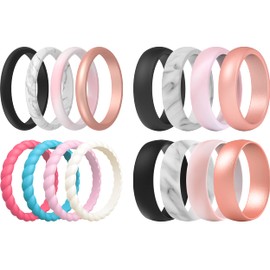 ThunderFit - Anillo de boda de silicona para mujer, 10/16 anillos, paquetes mixtos, bandas de compromiso de goma, 6.5 - 7 (17.35mm), Silicona, goma, Sin piedras preciosas