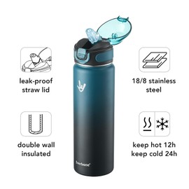 Enerbone Insulated Water Bottle, 24 oz Stainless Steel Water Bottles with Carrying Strap, Double-Wall Vacuum Insulation Thermos, Leakproof Sports Bottle with Straw, Keep Drinks Hot or Cold for Hours