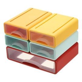 PATIKIL Small Stackable Storage Drawers, Stacking Drawers Desk Bathroom Storage Organizer Cute Drawer Organizer Plastic for Desktop Office Pens Makeup, 5Pcs, Yellow/Orange/Blue/Green/Red