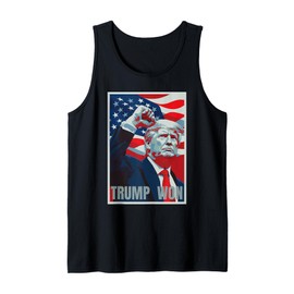 Trump Won 2024 Fight Fist Pump US Flag Vintage Style Poster Tank Top