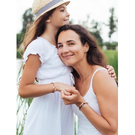 JSDDE Natural Crystal Pink Zebra Bracelet with Heart Charm for Women Girls, Friendship Bracelets for Mother and Daughter Anxiety Bracelet Inspirational Gifts