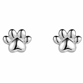 Cute 20g Paw Dog Cat Print Screw Flat Back Small Stud Earrings for Women Simple Stainless Steel Animal Little Studs Fashion Jewelry (Silvery)