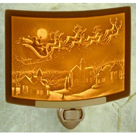 Santa's Flight - Porcelain Lithophane Nightlight decorative wall plug in nursery, bedroom, kitchen, bath, hallway Christmas Holidays themed accent light by The Porcelain Garden