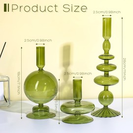 Rtteri 3 Pcs Glass Candlestick Holders Glass Taper Candle Holders Groovy Candlestick Wavy Elegant Glass Candlestick for Home Party Centerpiece(Green)