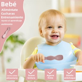 LEIDSANY Cucharas para bebe, cucharas de silicio para dietas de entrenamiento, silicona suave no contiene BPA, ejerce hábitos alimenticios independientes, aptos para bebe de todas etapas(Rosa)