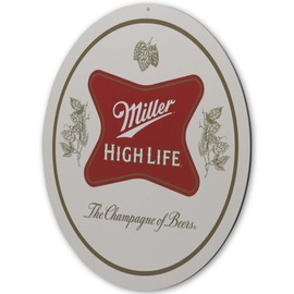 Molson Coors Miller High Life The Champagne of Beers Round Metal Sign - Vintage Miller High Life Wall Decor for Man Cave or Bar