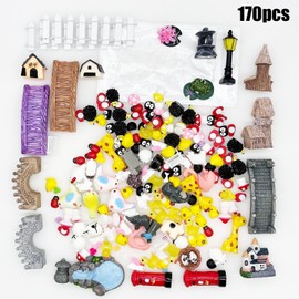 Attuslla 170 PCS Fairy Garden Accessories Outdoor, Mini House Mini Animal Fairy Garden Supplies Micro Landscape Decoration for DIY Craft Garden Decoration
