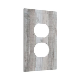 Rustic Grey Wood Shiplap 1 Gang Outlet Plate Covers Decorative Single Duplex Wall Plate Vintage Country Electrical Receptacle Light Switch Cover Art Faceplate Switchplate for Farmhouse Bedroom Decor