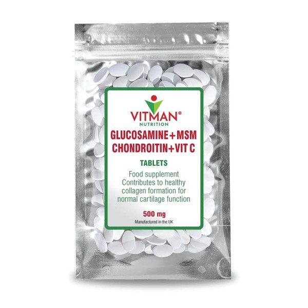 Glucosamine & Chondroitin - with MSM & Vitamin C - Joint Anti inflammatory Tablets - 180 Bone Care Pills Glucosamine Chondroitin MSM Complex Pain Relief Tablets (180)